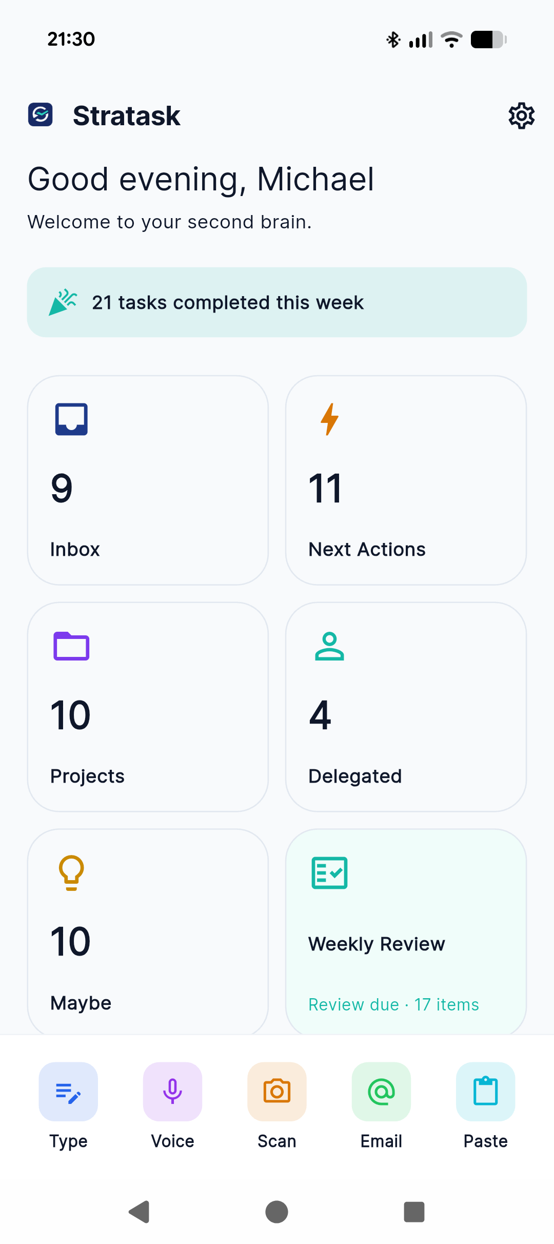 Stratask dashboard screen